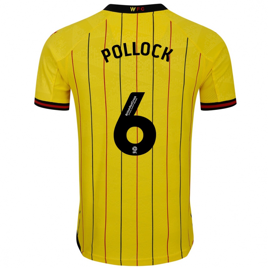 Kids Football Mattie Pollock #6 Yellow Black Home Jersey 2024/25 T-Shirt Canada