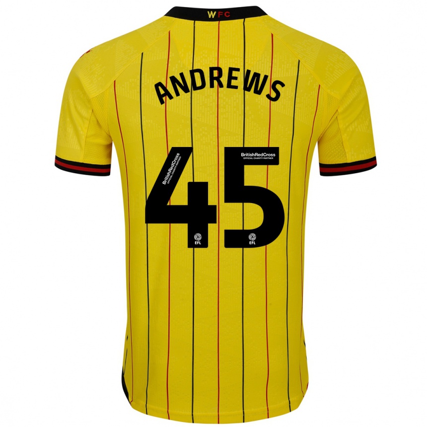 Kids Football Ryan Andrews #45 Yellow Black Home Jersey 2024/25 T-Shirt Canada