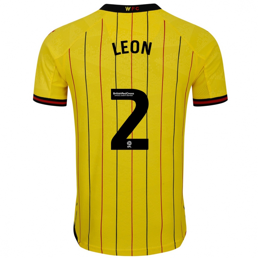 Kids Football Lucía León #2 Yellow Black Home Jersey 2024/25 T-Shirt Canada