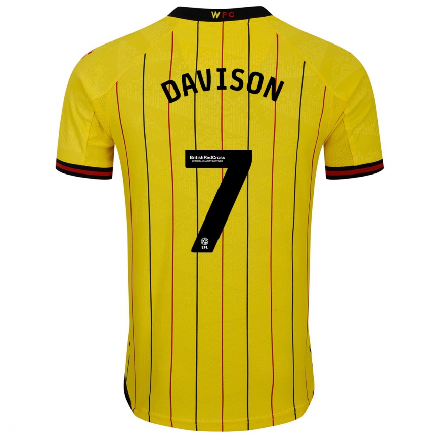 Kids Football Gemma Davison #7 Yellow Black Home Jersey 2024/25 T-Shirt Canada