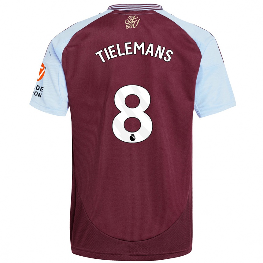 Kids Football Youri Tielemans #8 Burgundy Sky Blue Home Jersey 2024/25 T-Shirt Canada