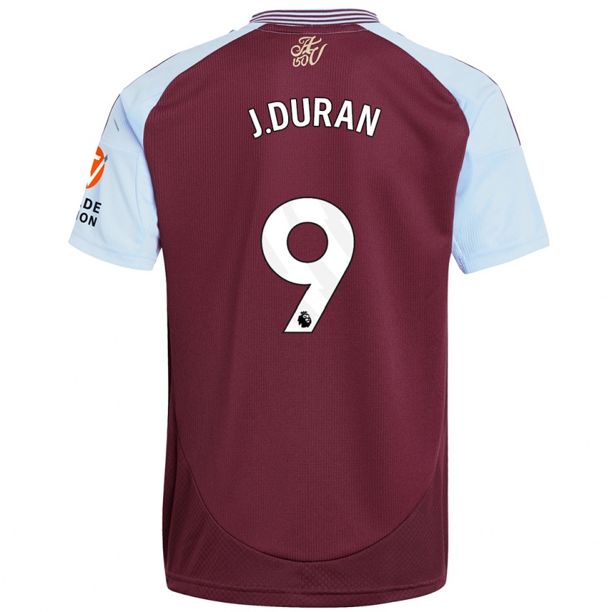 Kids Football Jhon Durán #9 Burgundy Sky Blue Home Jersey 2024/25 T-Shirt Canada