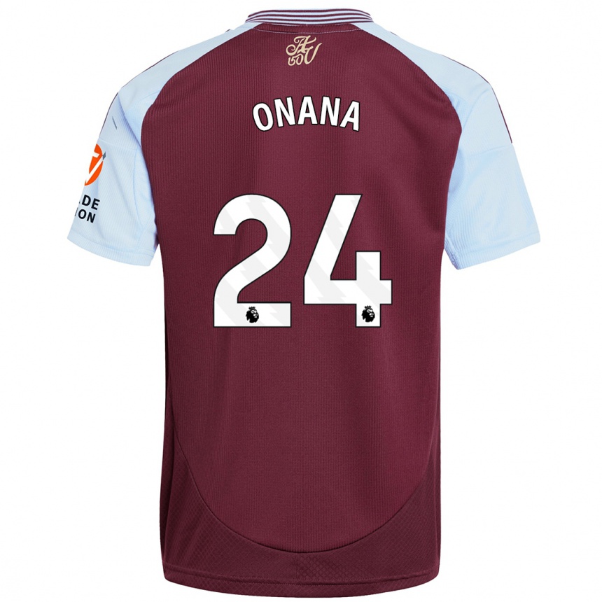 Enfant Football Maillot Amadou Onana #24 Bordeaux Bleu Ciel Tenues Domicile 2024/25 Canada