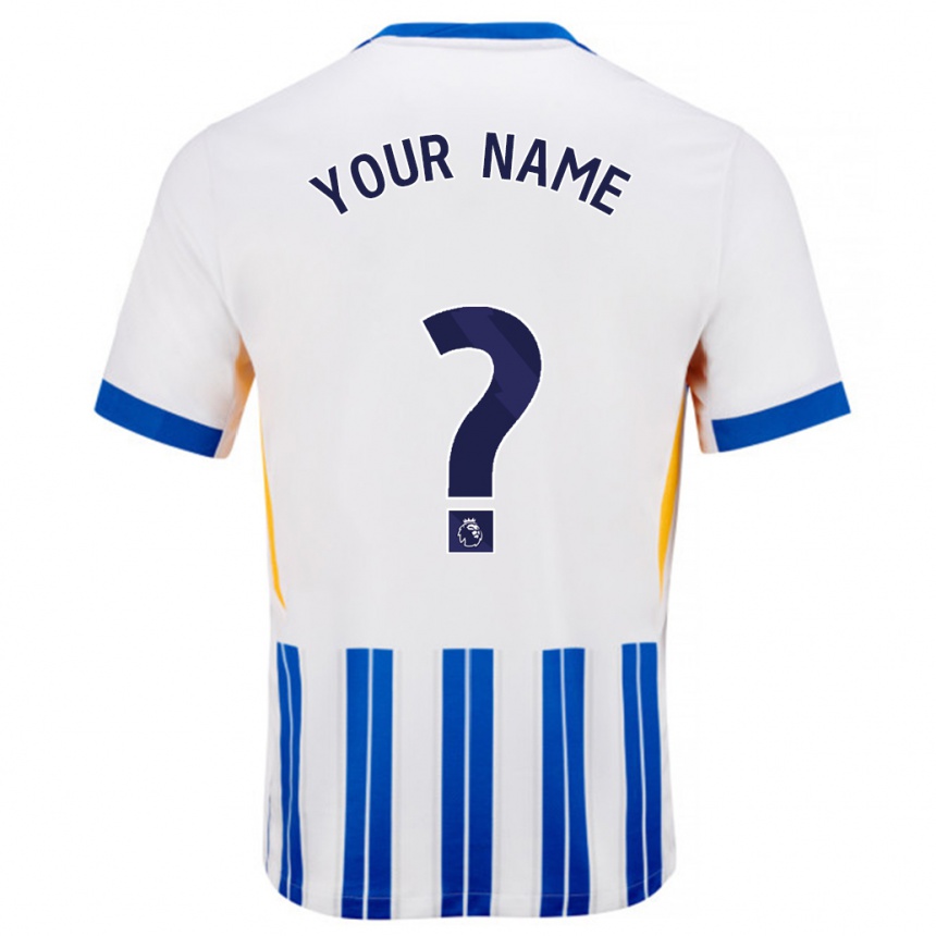 Enfant Football Maillot Votre Nom #0 Blanc Bleu À Rayures Fines Tenues Domicile 2024/25 Canada