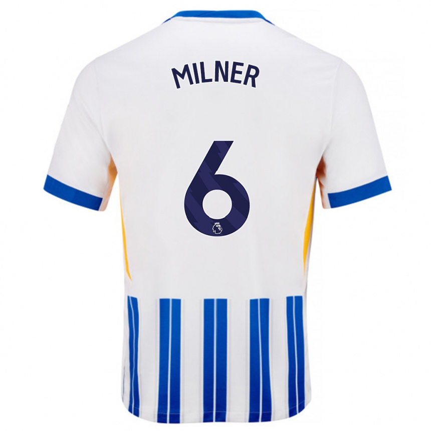 Enfant Football Maillot James Milner #6 Blanc Bleu À Rayures Fines Tenues Domicile 2024/25 Canada