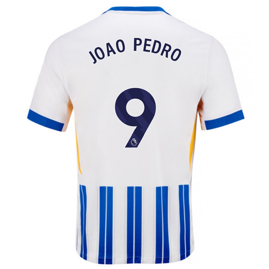 Kids Football João Pedro #9 White Blue Pinstripes Home Jersey 2024/25 T-Shirt Canada