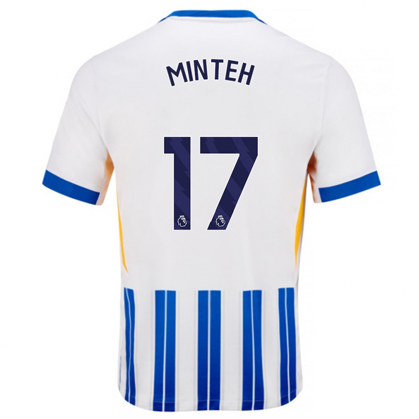 Enfant Football Maillot Yankuba Minteh #17 Blanc Bleu À Rayures Fines Tenues Domicile 2024/25 Canada