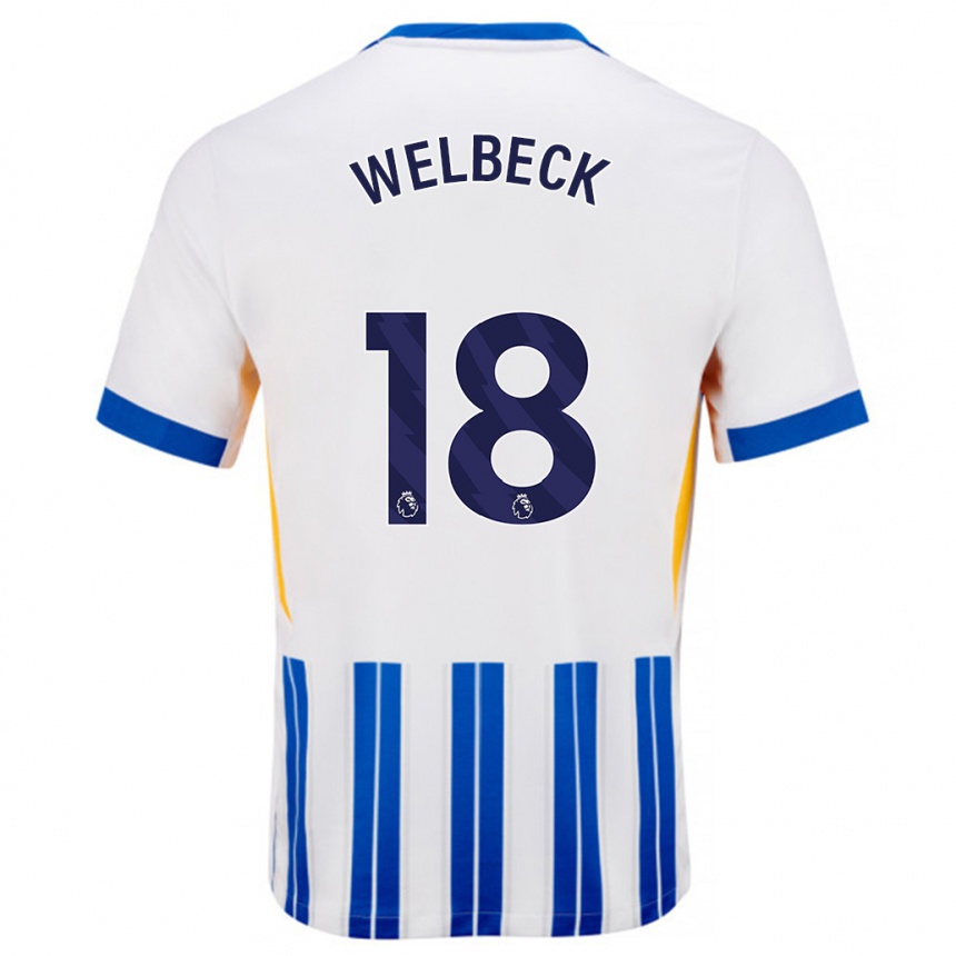 Enfant Football Maillot Danny Welbeck #18 Blanc Bleu À Rayures Fines Tenues Domicile 2024/25 Canada