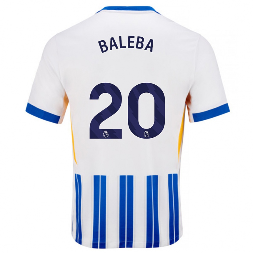 Kids Football Carlos Baleba #20 White Blue Pinstripes Home Jersey 2024/25 T-Shirt Canada