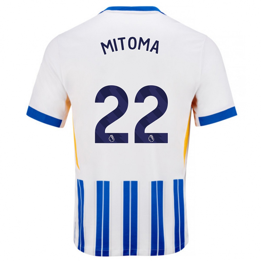 Enfant Football Maillot Kaoru Mitoma #22 Blanc Bleu À Rayures Fines Tenues Domicile 2024/25 Canada