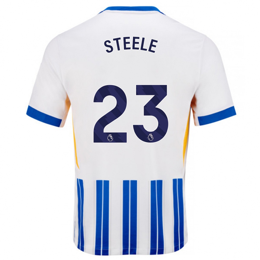 Enfant Football Maillot Jason Steele #23 Blanc Bleu À Rayures Fines Tenues Domicile 2024/25 Canada