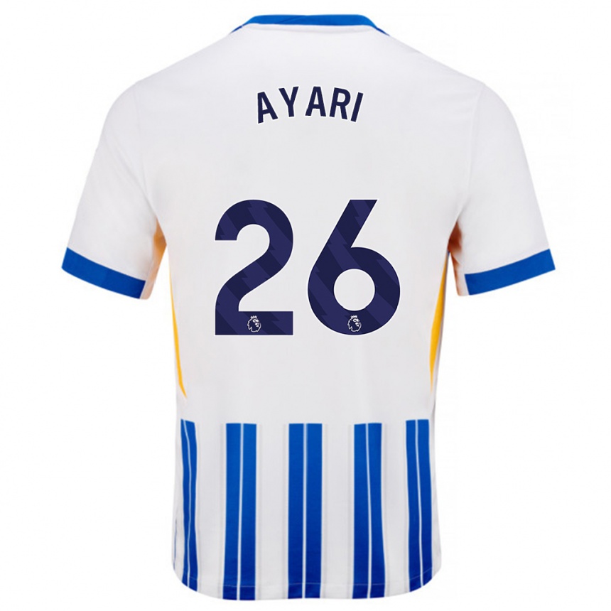 Kids Football Yasin Ayari #26 White Blue Pinstripes Home Jersey 2024/25 T-Shirt Canada