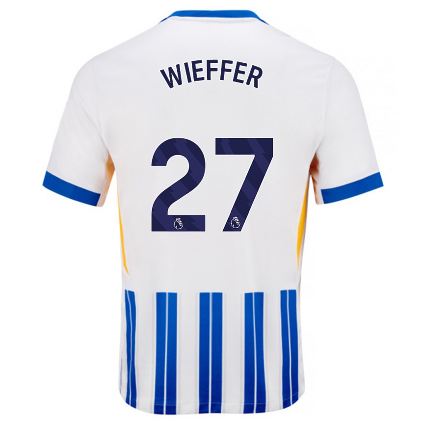 Enfant Football Maillot Mats Wieffer #27 Blanc Bleu À Rayures Fines Tenues Domicile 2024/25 Canada