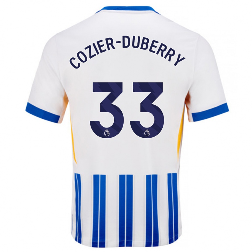 Enfant Football Maillot Amario Cozier-Duberry #33 Blanc Bleu À Rayures Fines Tenues Domicile 2024/25 Canada