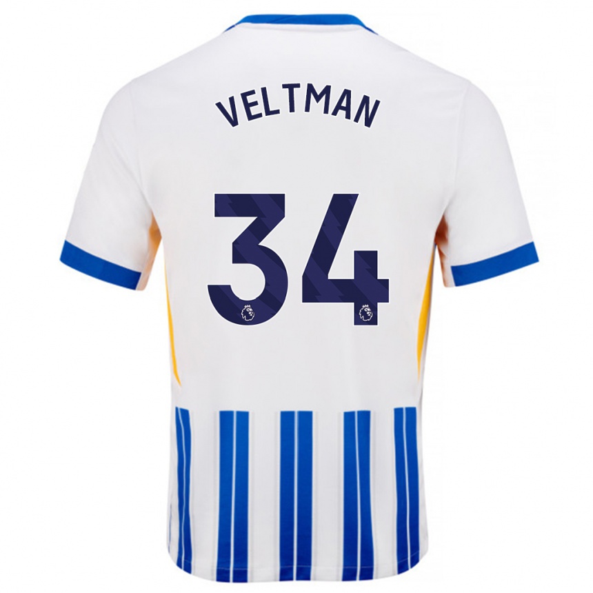 Kids Football Joël Veltman #34 White Blue Pinstripes Home Jersey 2024/25 T-Shirt Canada