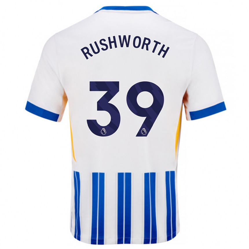 Enfant Football Maillot Carl Rushworth #39 Blanc Bleu À Rayures Fines Tenues Domicile 2024/25 Canada