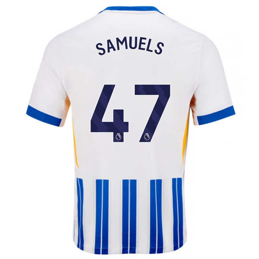 Kids Football Imari Samuels #47 White Blue Pinstripes Home Jersey 2024/25 T-Shirt Canada