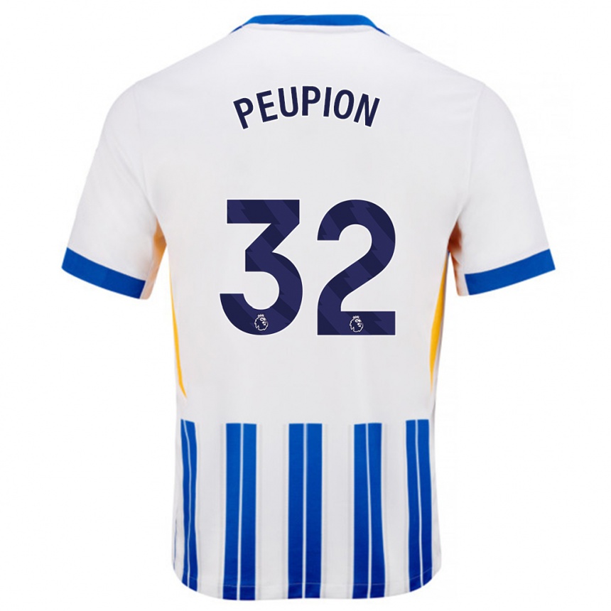 Enfant Football Maillot Cameron Peupion #32 Blanc Bleu À Rayures Fines Tenues Domicile 2024/25 Canada