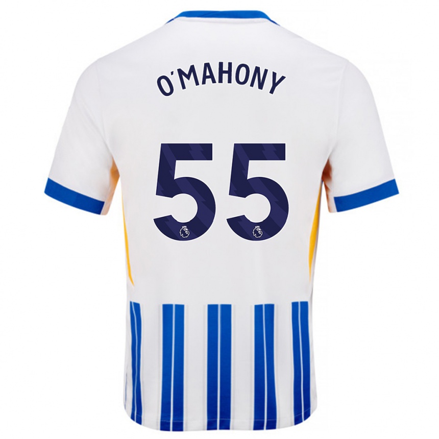 Enfant Football Maillot Mark O'mahony #55 Blanc Bleu À Rayures Fines Tenues Domicile 2024/25 Canada