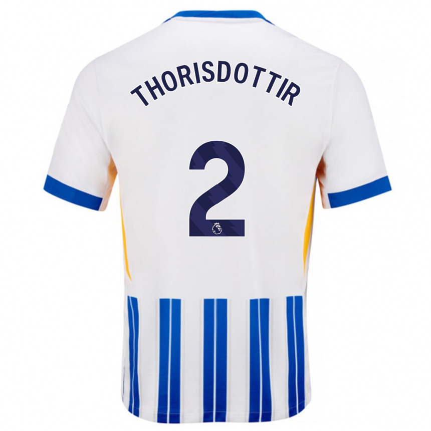 Enfant Football Maillot Maria Thorisdottir #2 Blanc Bleu À Rayures Fines Tenues Domicile 2024/25 Canada