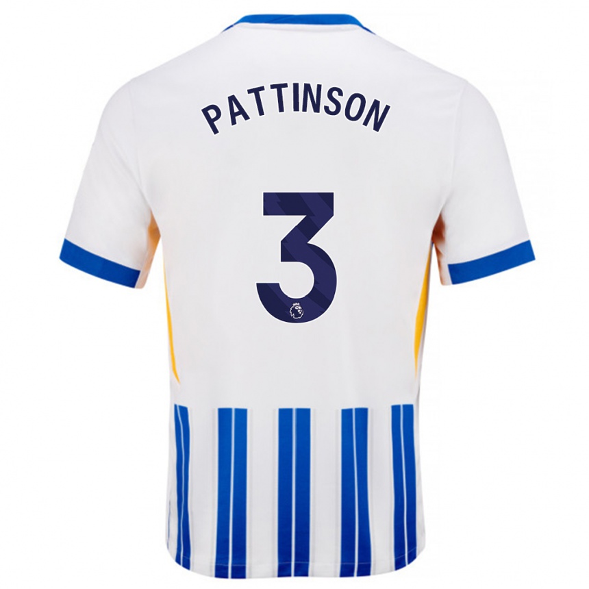 Kids Football Poppy Pattinson #3 White Blue Pinstripes Home Jersey 2024/25 T-Shirt Canada