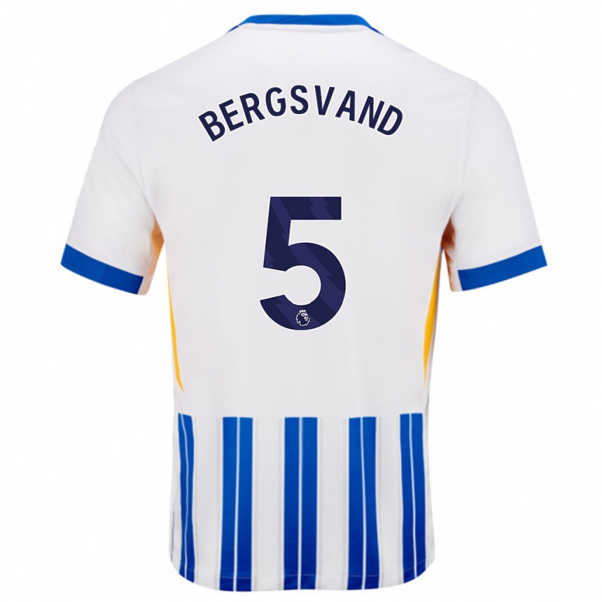 Enfant Football Maillot Guro Bergsvand #5 Blanc Bleu À Rayures Fines Tenues Domicile 2024/25 Canada