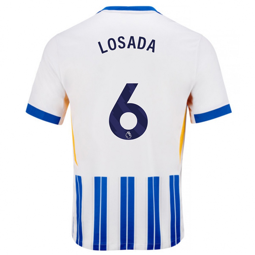 Enfant Football Maillot Vicky Losada #6 Blanc Bleu À Rayures Fines Tenues Domicile 2024/25 Canada