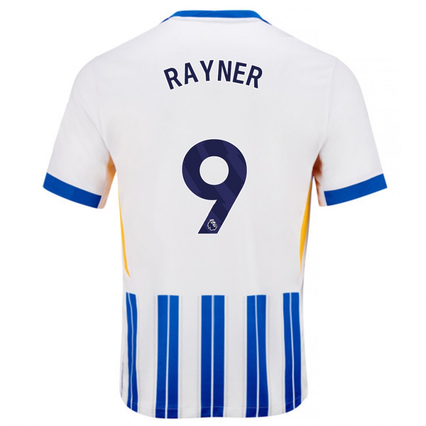 Enfant Football Maillot Rebecca Rayner #9 Blanc Bleu À Rayures Fines Tenues Domicile 2024/25 Canada