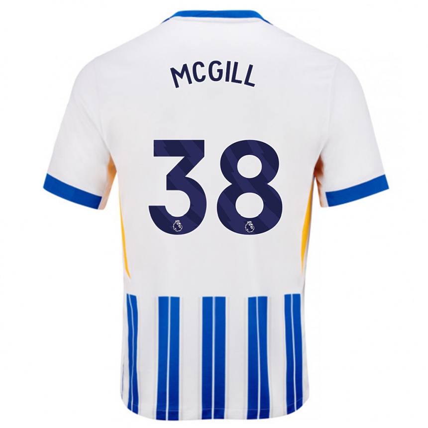 Enfant Football Maillot Tom Mcgill #38 Blanc Bleu À Rayures Fines Tenues Domicile 2024/25 Canada