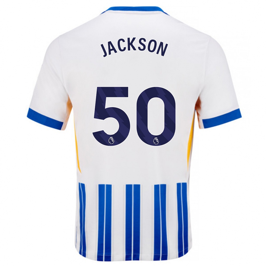 Enfant Football Maillot Ben Jackson #50 Blanc Bleu À Rayures Fines Tenues Domicile 2024/25 Canada