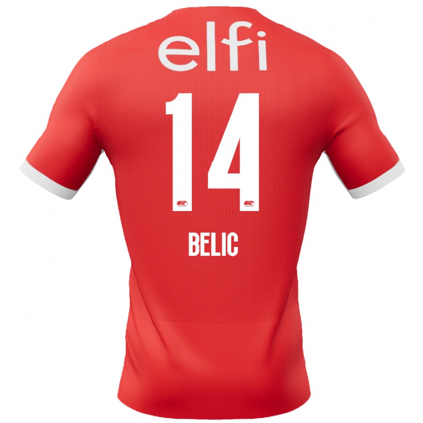 Kids Football Kristijan Belic #14 Red White Home Jersey 2024/25 T-Shirt Canada