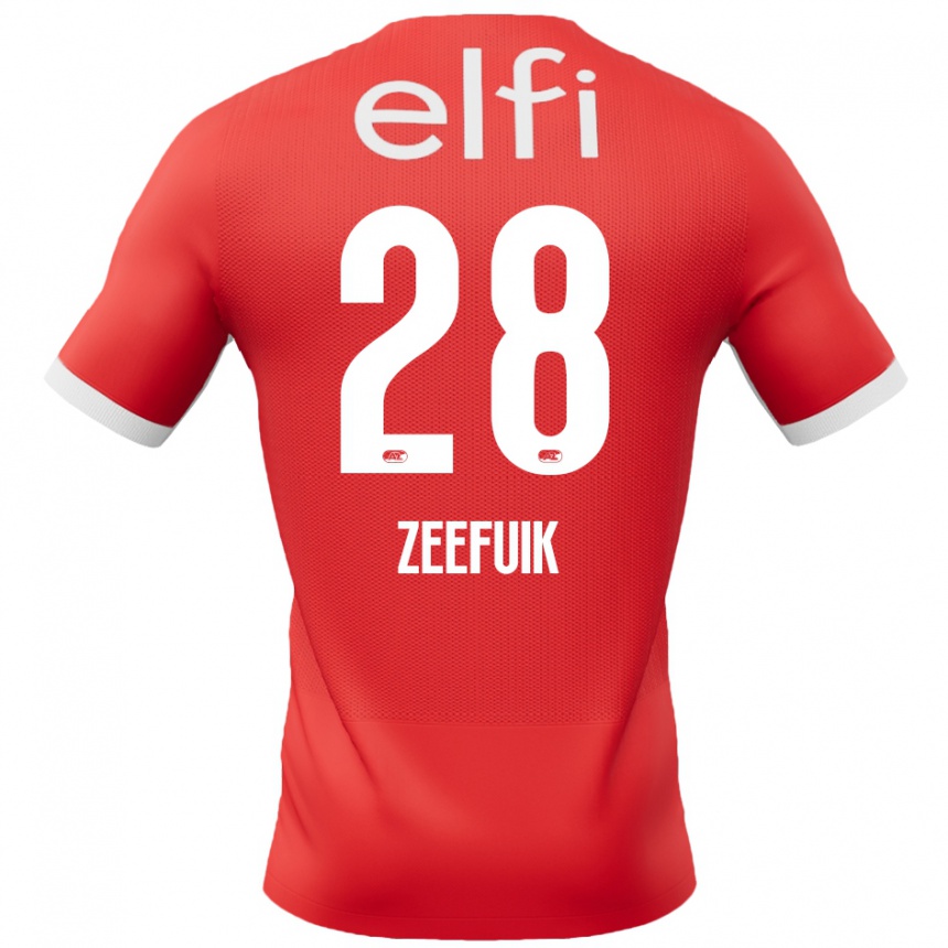 Kids Football Lequincio Zeefuik #28 Red White Home Jersey 2024/25 T-Shirt Canada