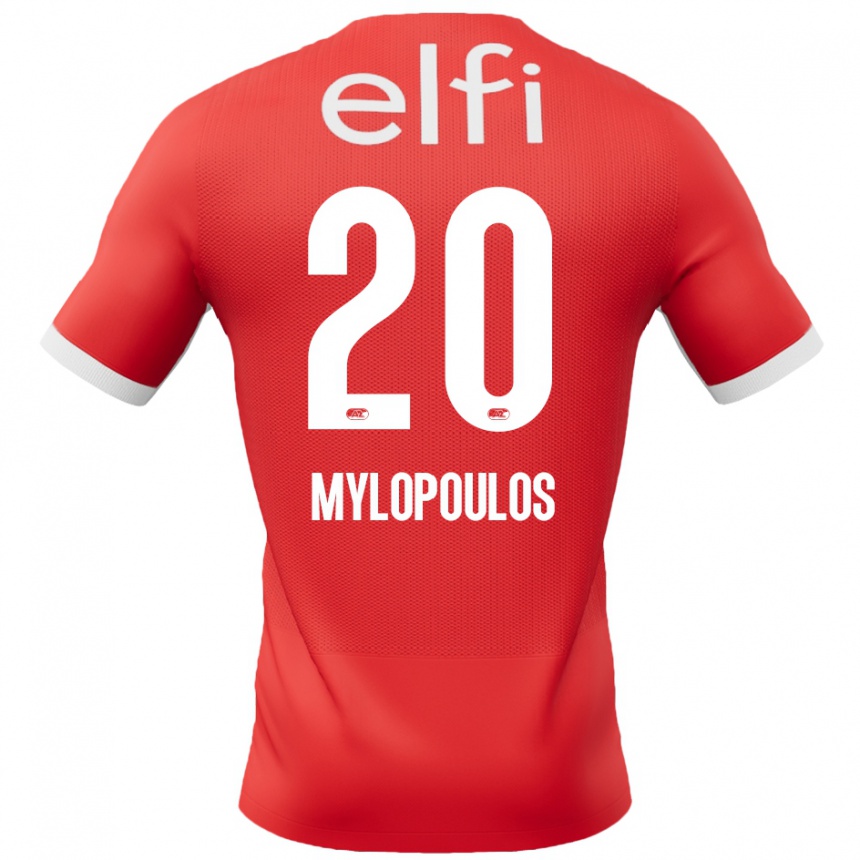 Kids Football Marios Mylopoulos #20 Red White Home Jersey 2024/25 T-Shirt Canada