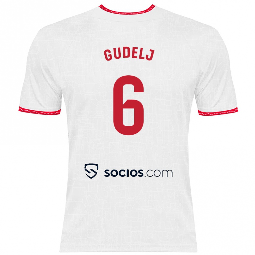 Enfant Football Maillot Nemanja Gudelj #6 Blanc Rouge Tenues Domicile 2024/25 Canada