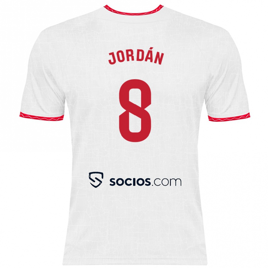 Kids Football Joan Jordán #8 White Red Home Jersey 2024/25 T-Shirt Canada