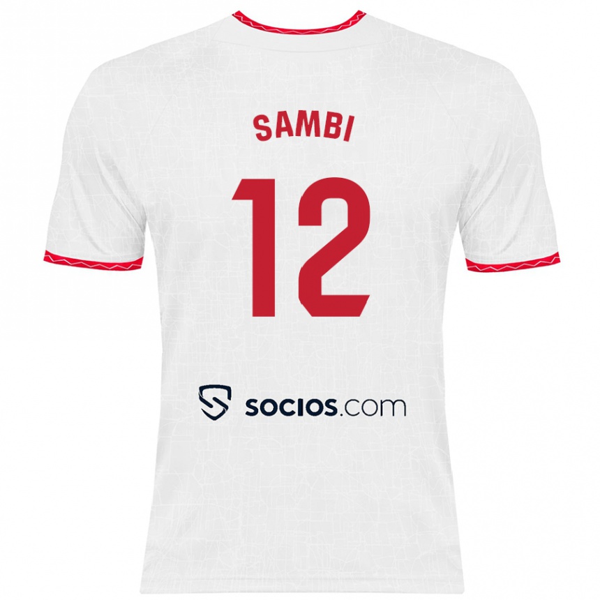 Enfant Football Maillot Albert Sambi Lokonga #12 Blanc Rouge Tenues Domicile 2024/25 Canada