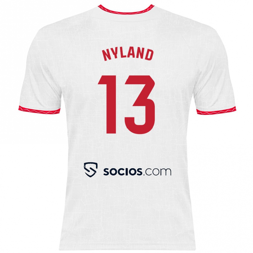 Kids Football Ørjan Nyland #13 White Red Home Jersey 2024/25 T-Shirt Canada