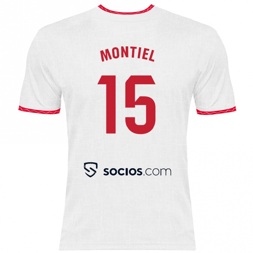 Kids Football Gonzalo Montiel #15 White Red Home Jersey 2024/25 T-Shirt Canada