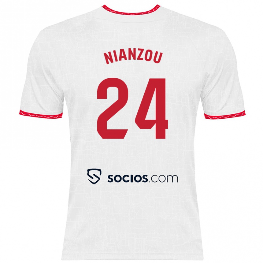 Enfant Football Maillot Tanguy Nianzou #24 Blanc Rouge Tenues Domicile 2024/25 Canada