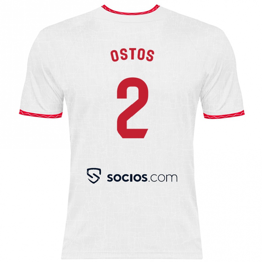 Kids Football Fran Ostos #2 White Red Home Jersey 2024/25 T-Shirt Canada