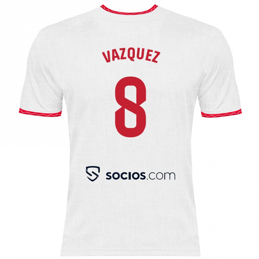 Kids Football Manolo Vázquez #8 White Red Home Jersey 2024/25 T-Shirt Canada