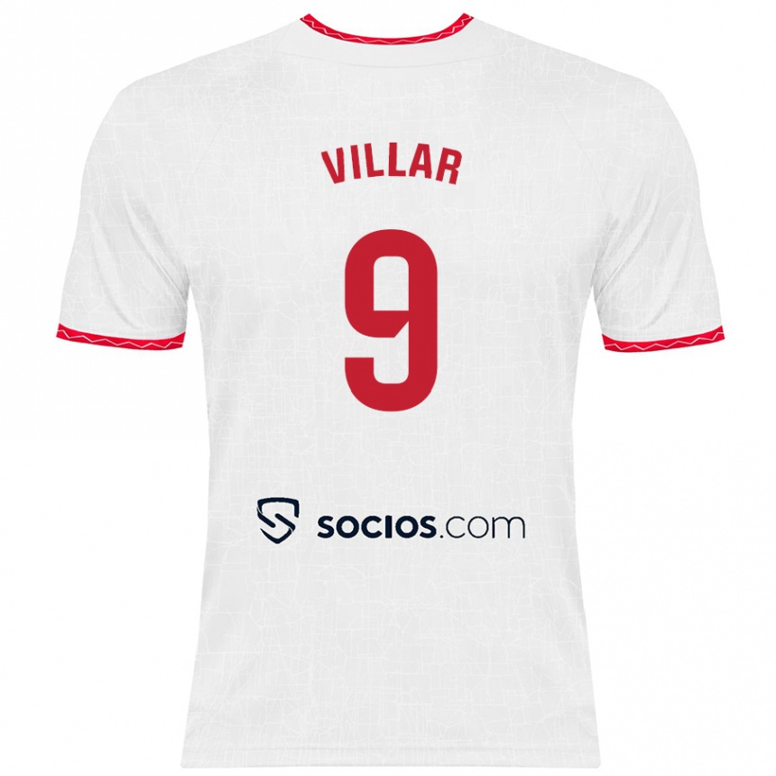 Kids Football Iker Villar #9 White Red Home Jersey 2024/25 T-Shirt Canada