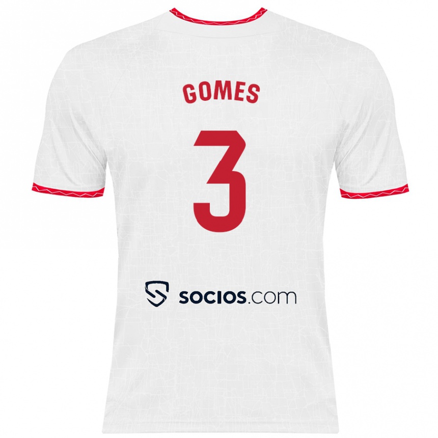 Kids Football Diana Gomes #3 White Red Home Jersey 2024/25 T-Shirt Canada