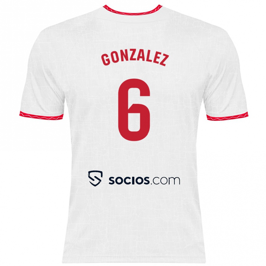 Kids Football Pamela González #6 White Red Home Jersey 2024/25 T-Shirt Canada