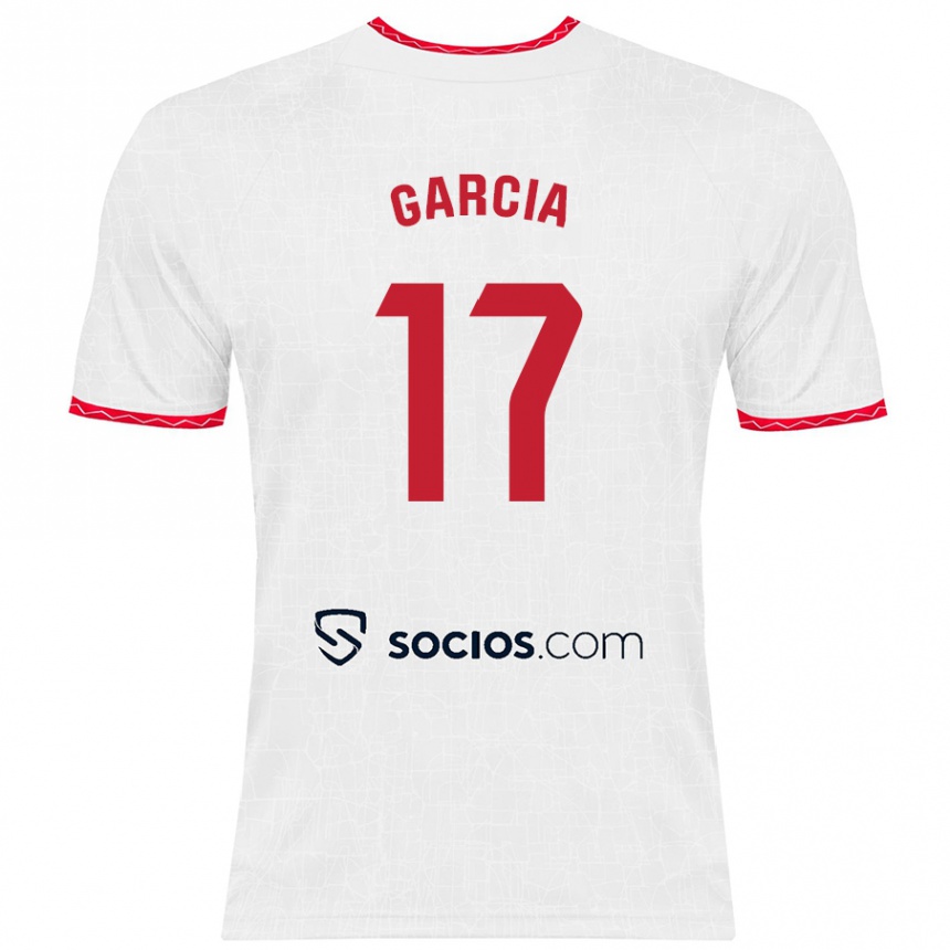 Kids Football Débora García #17 White Red Home Jersey 2024/25 T-Shirt Canada