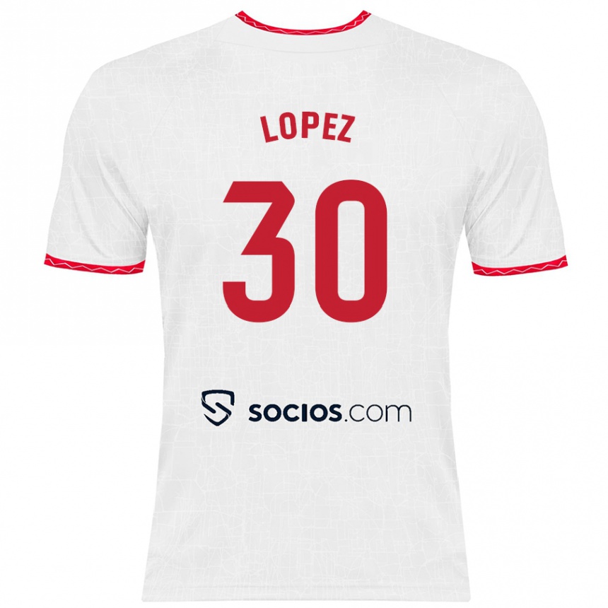 Kids Football Alba López #30 White Red Home Jersey 2024/25 T-Shirt Canada