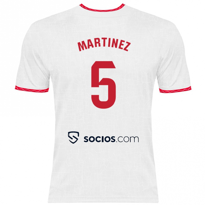 Kids Football Sergio Martínez #5 White Red Home Jersey 2024/25 T-Shirt Canada