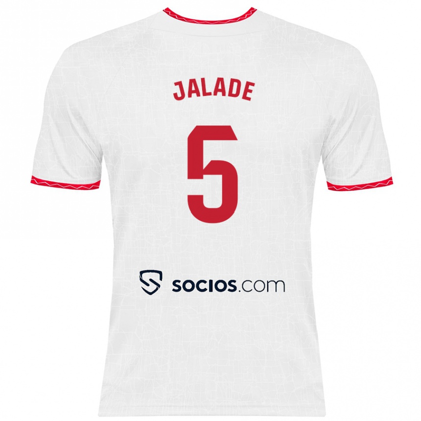 Kids Football Robert Jalade #5 White Red Home Jersey 2024/25 T-Shirt Canada