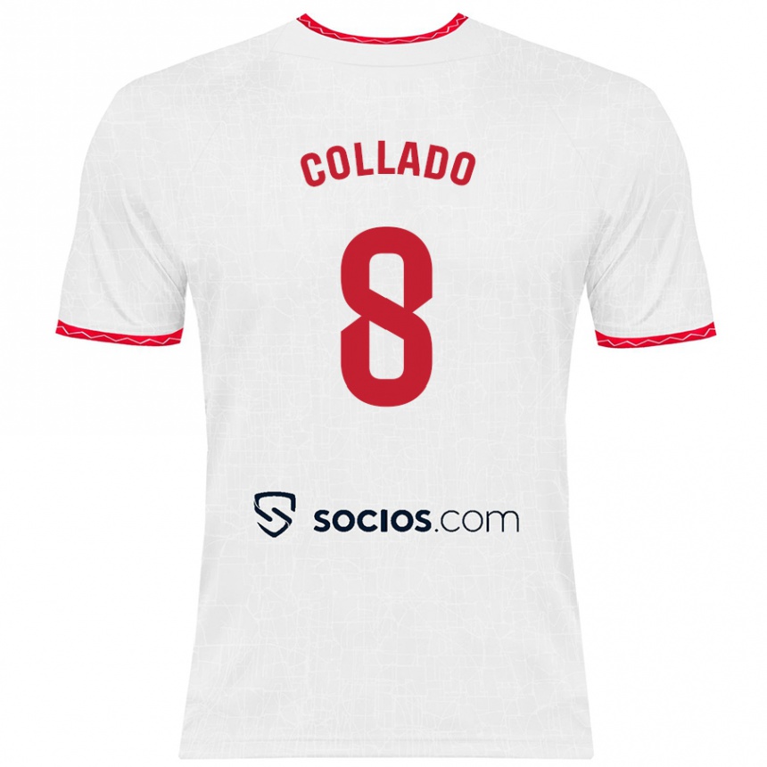 Kids Football Alberto Collado #8 White Red Home Jersey 2024/25 T-Shirt Canada