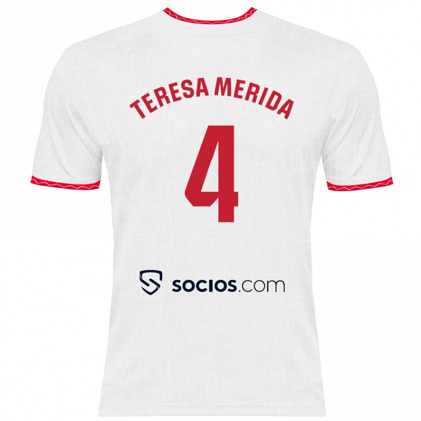 Kids Football Teresa Merida #4 White Red Home Jersey 2024/25 T-Shirt Canada